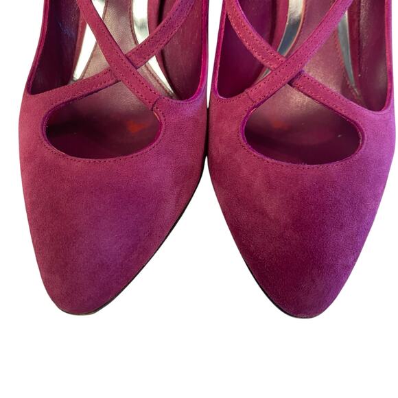 Sebastian Milano Pink Fuchsia Suede Pumps Shoes Crisscross Buckle Strap 8.5B - Picture 6 of 9